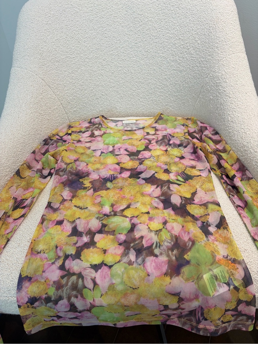 Dries Van Noten Mesh Long-Sleeve Top - Yellow Pink Green